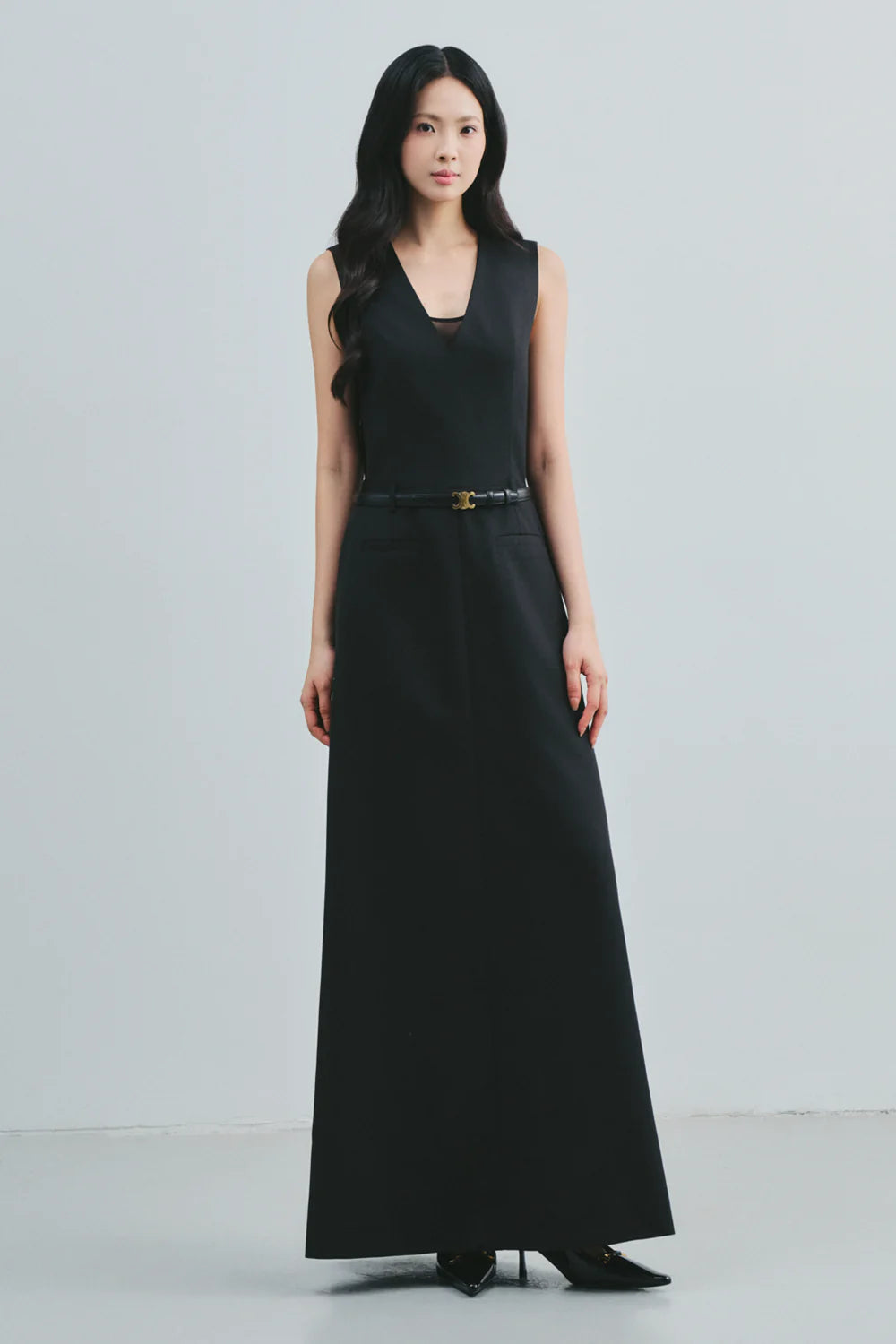 Hestia V-Neck Twill Maxi Dress