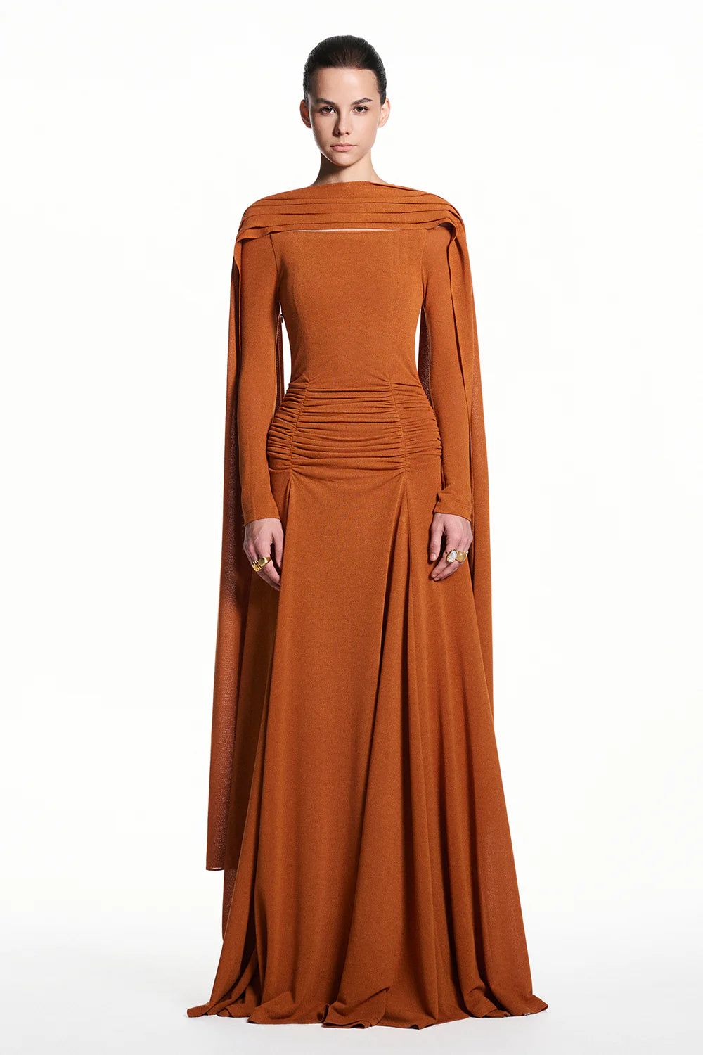 Majesta Off-Shoulder Gathering Maxi Dress