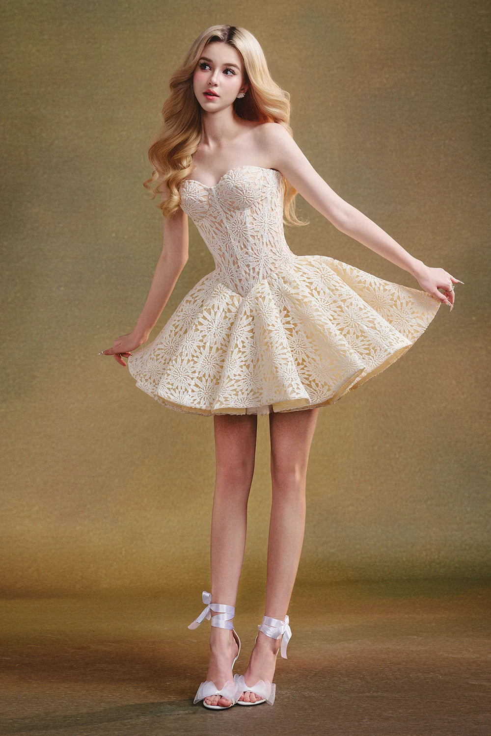 Odette Sweetheart Lace Mini Dress