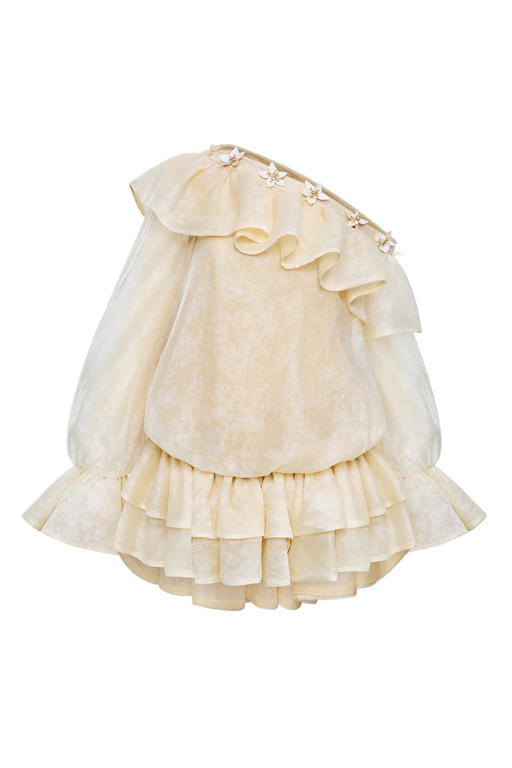 Lavallière Asymmetric Neck Applique Mini Dress