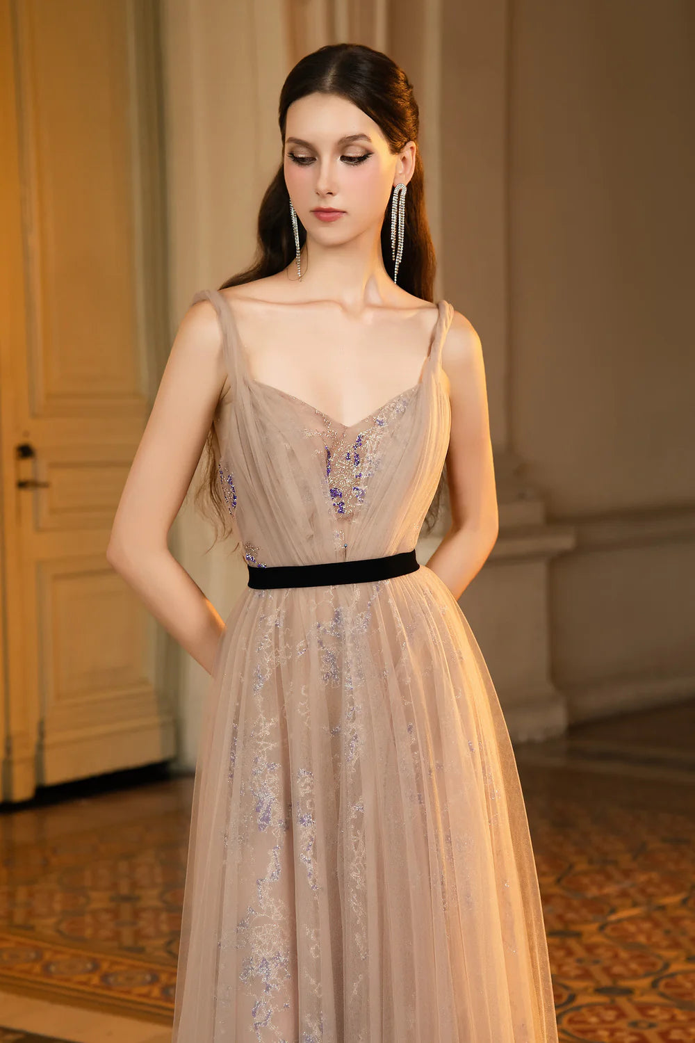 Josiah A-line Sweetheart Neck Mesh Maxi Dress