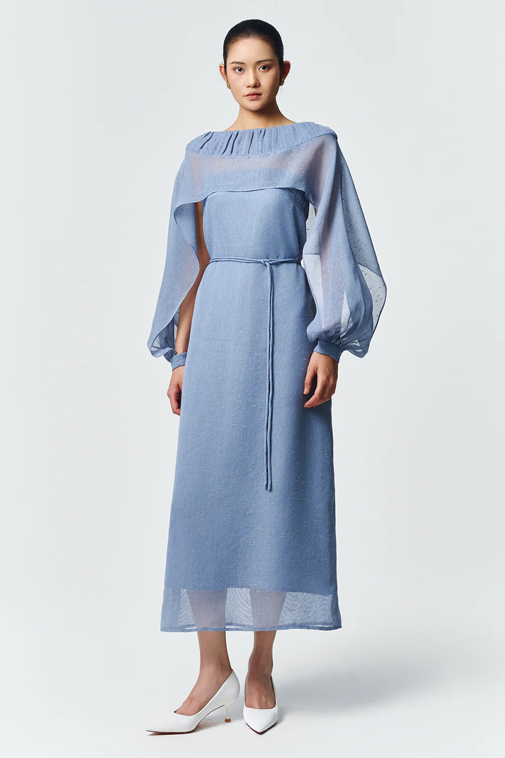 Nerina Square Neck Pleated Midi Dress