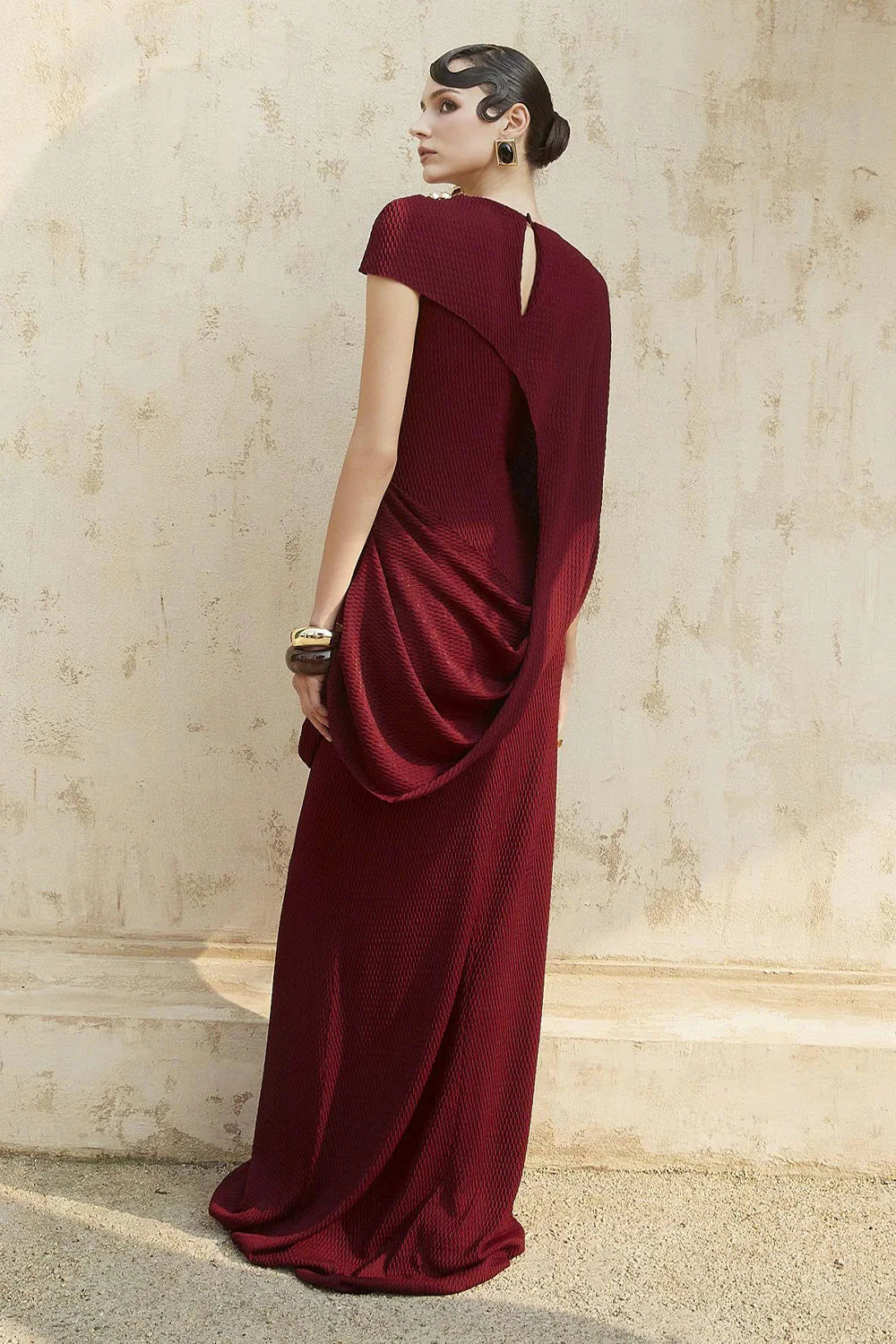Kensington Asymmetric Sleeve Draped Maxi Dress