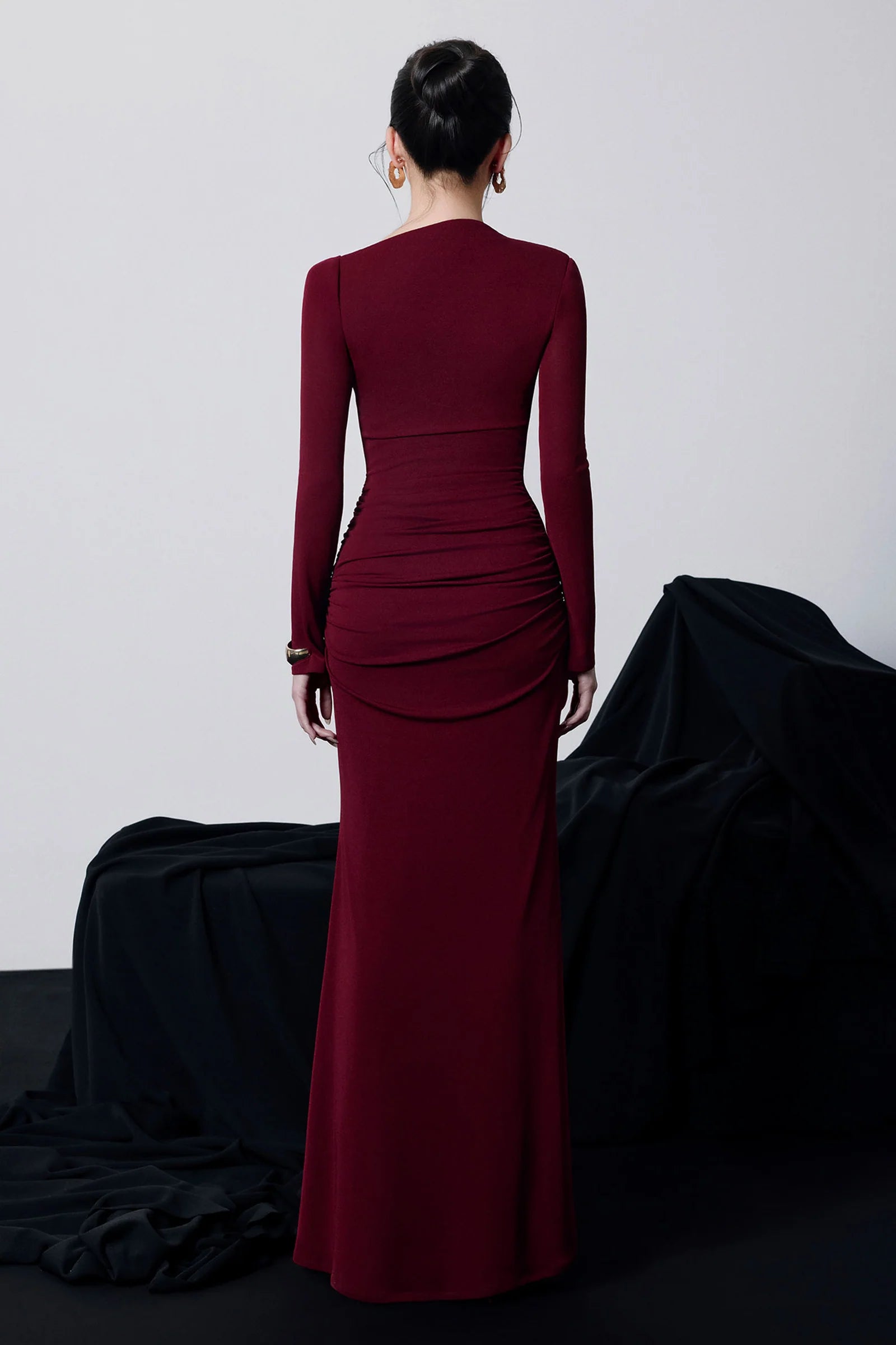 Melanie Asymmeytric Neck Ribbon Maxi Dress