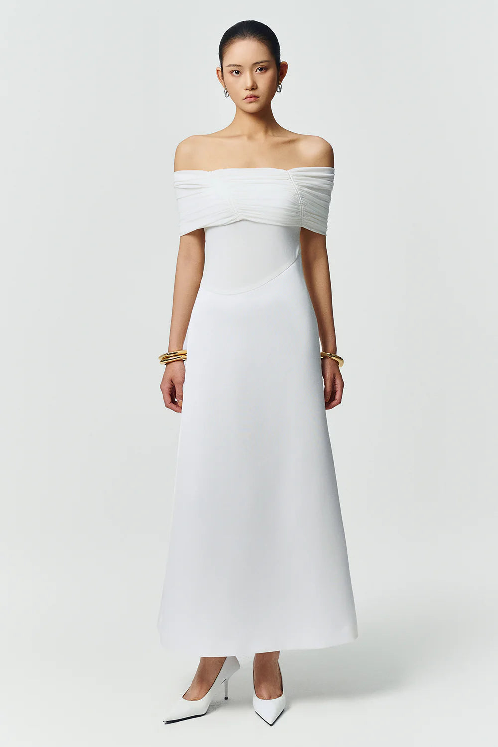 Silvera Off-Shoulder Gathering Maxi Dress