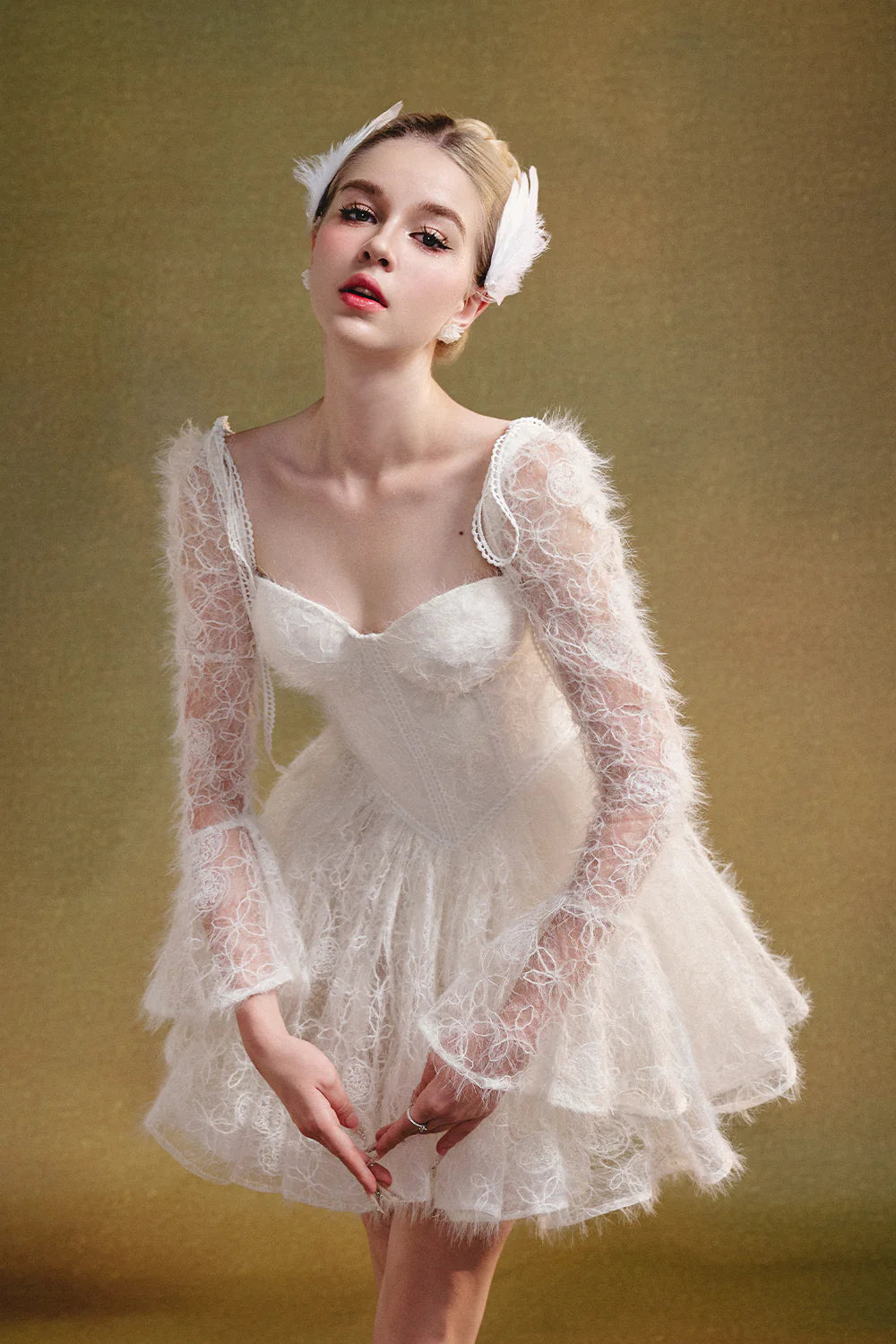 Clover Bell Sleeve Gathering Mini Dress