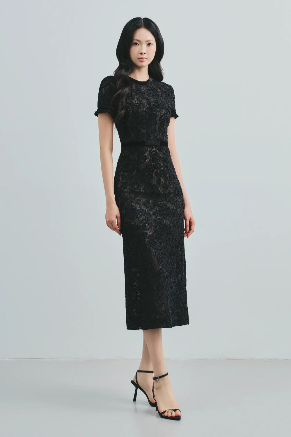 Delphia Round Neck Ribbon Midi Dress