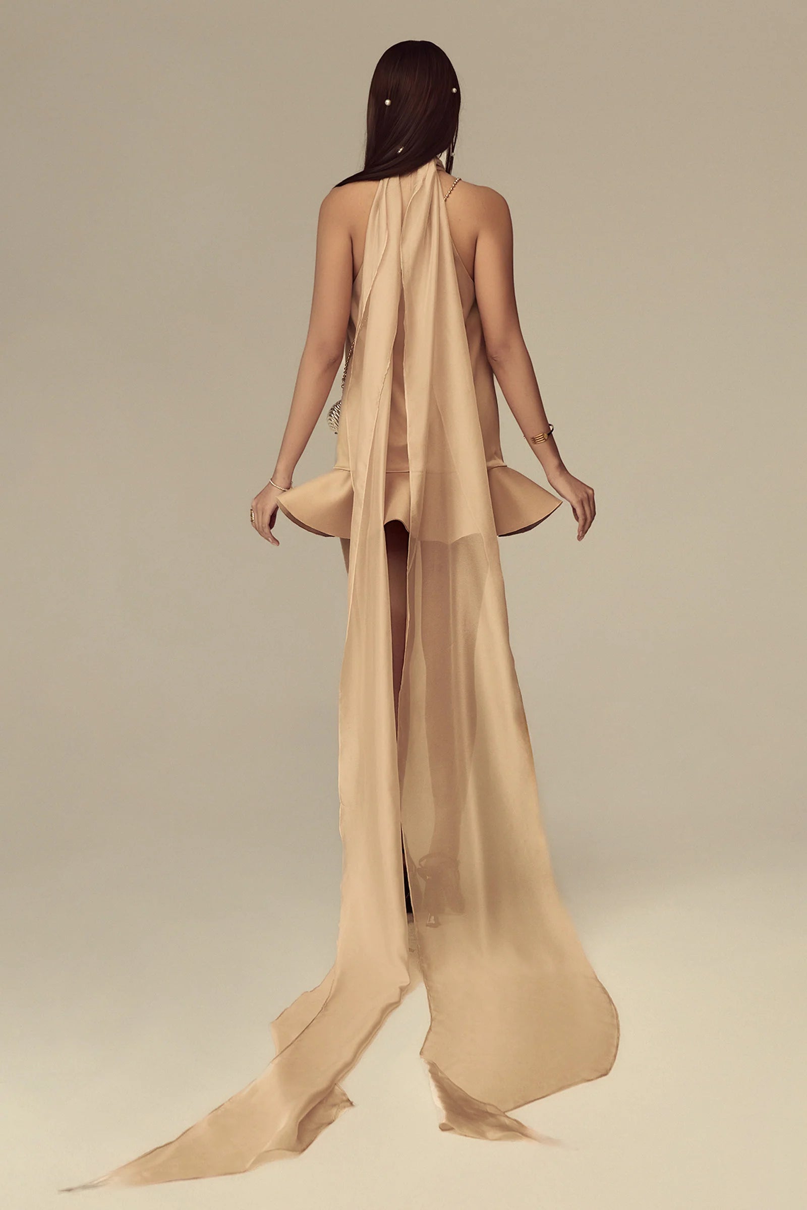 Elarune Trapezoid Ruffle Mini Dress