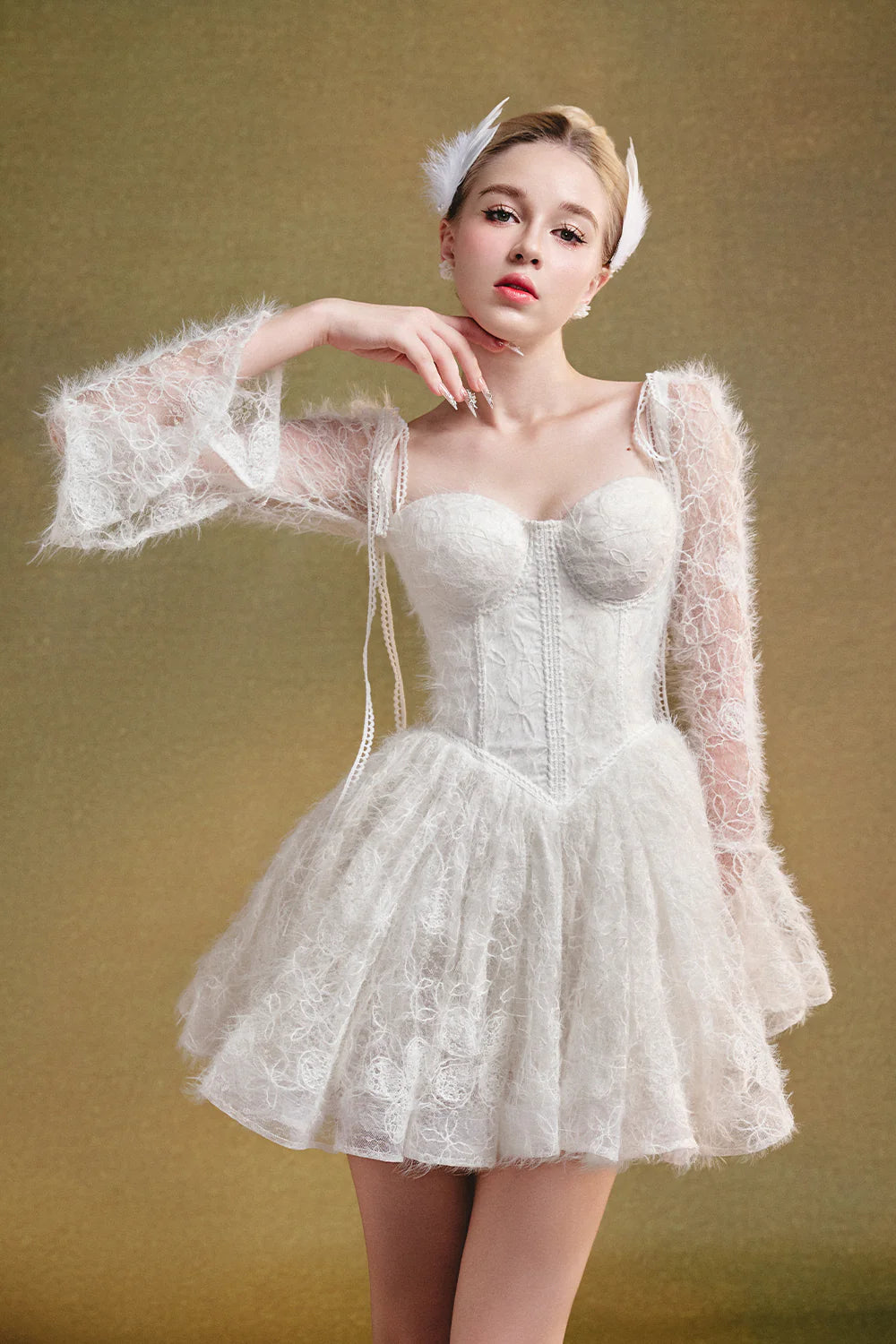 Clover Bell Sleeve Gathering Mini Dress