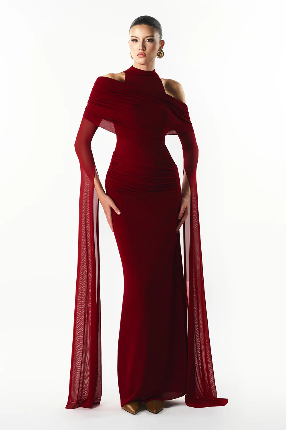 Raviena High Neck Gathering Maxi Dress