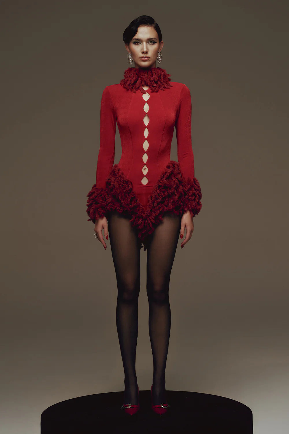 Nickie Turtle Neck Ruffle Mini Dress