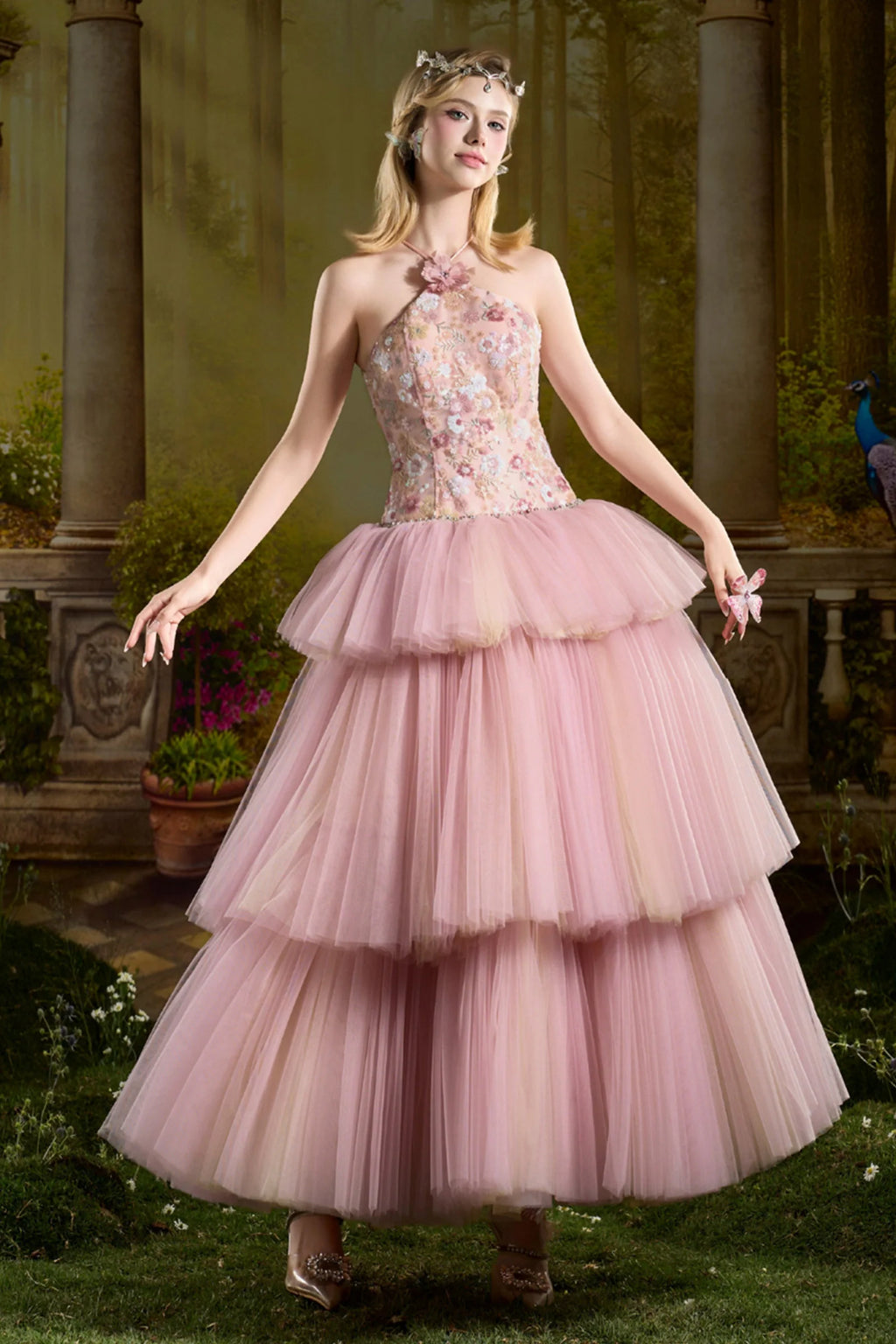 Venessa Ball Gown Applique Midi Dress