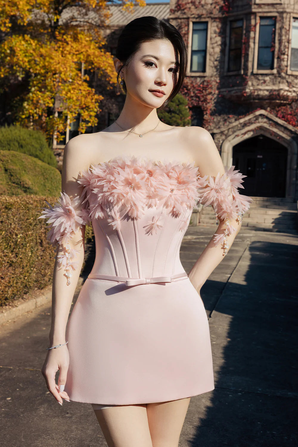 Eirielle Off-Shoulder Applique Mini Dress