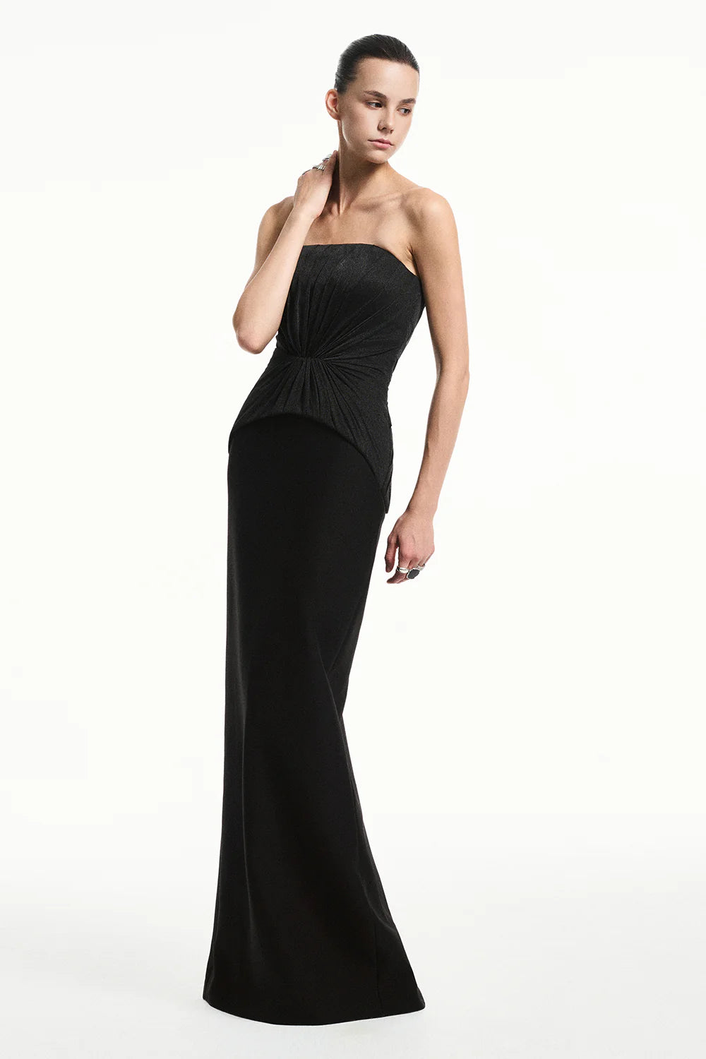 Alba Asymmetric Sleeve Draped Maxi Dress