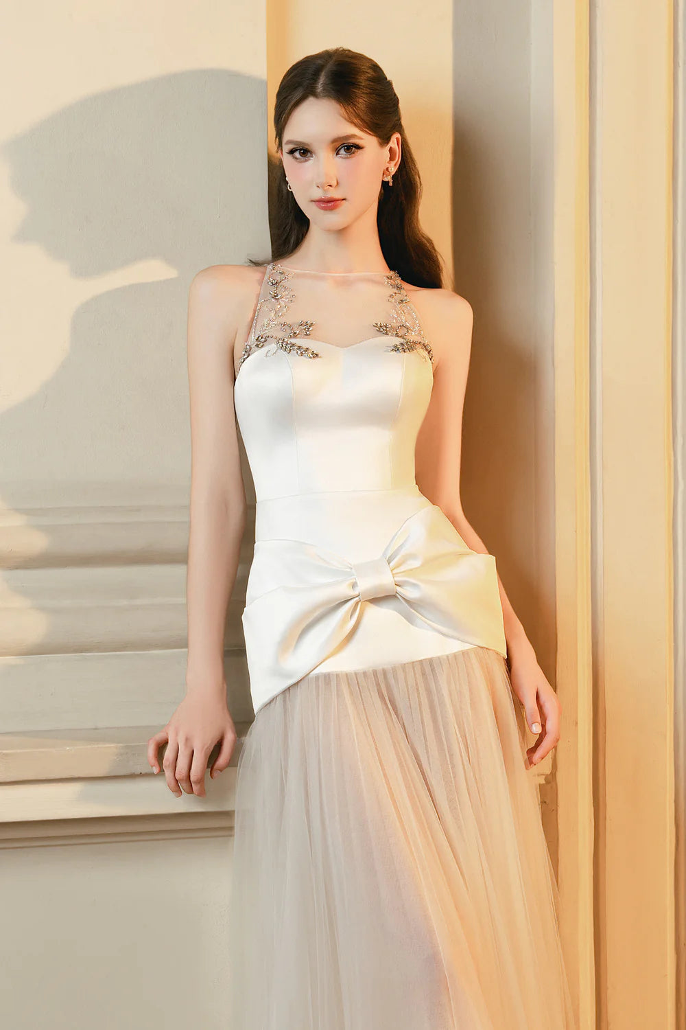 Cameron A-line Illusion Neck Mesh Maxi Dress