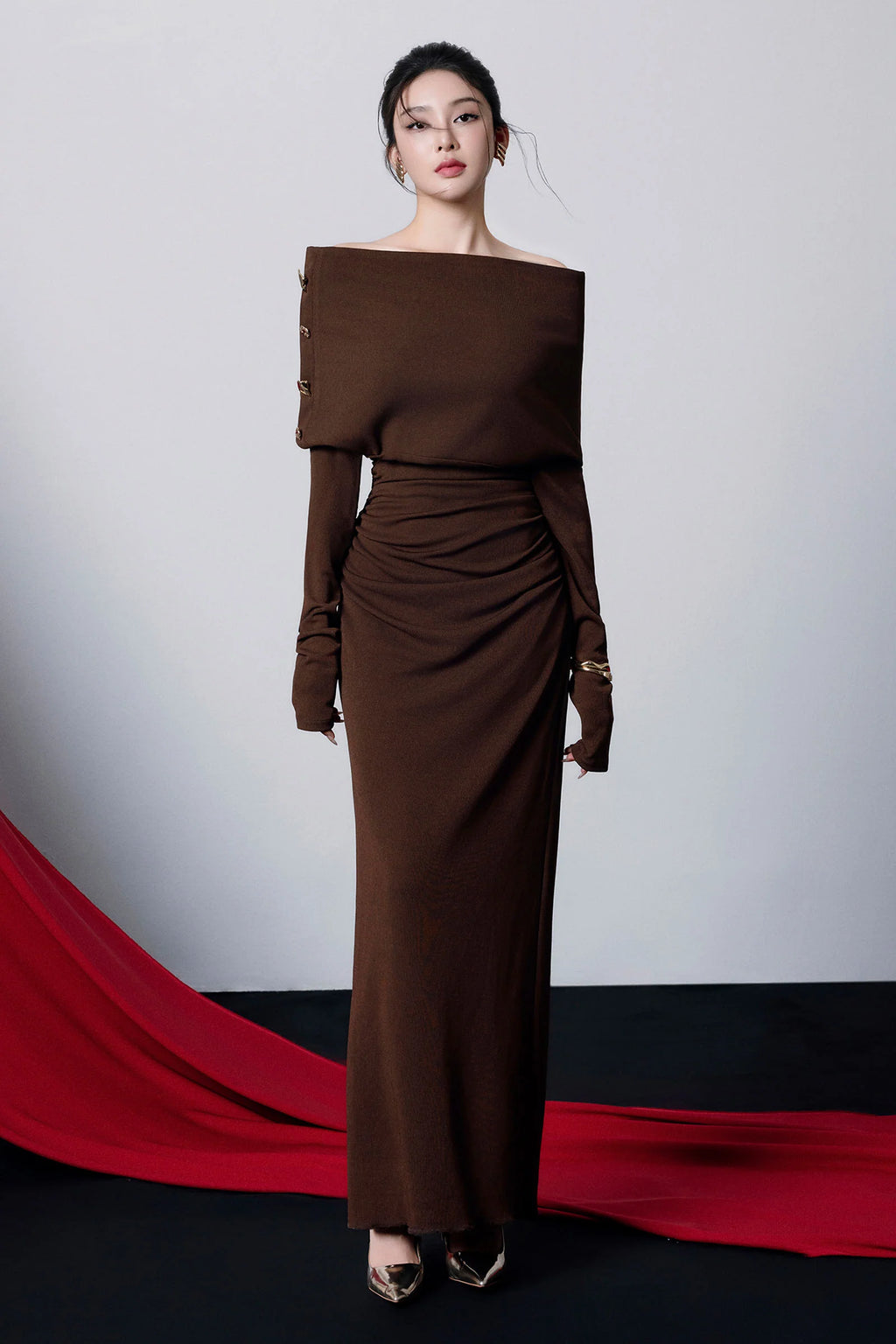 Alita Off-Shoulder Button Maxi Dress