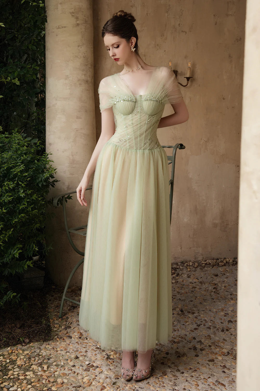 Mirelle A-line Stone Tulle Maxi Dress