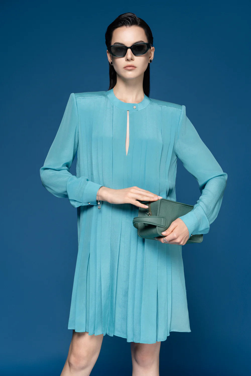 Sorbonne Straight Round Neck Silk Chiffon Mini Dress