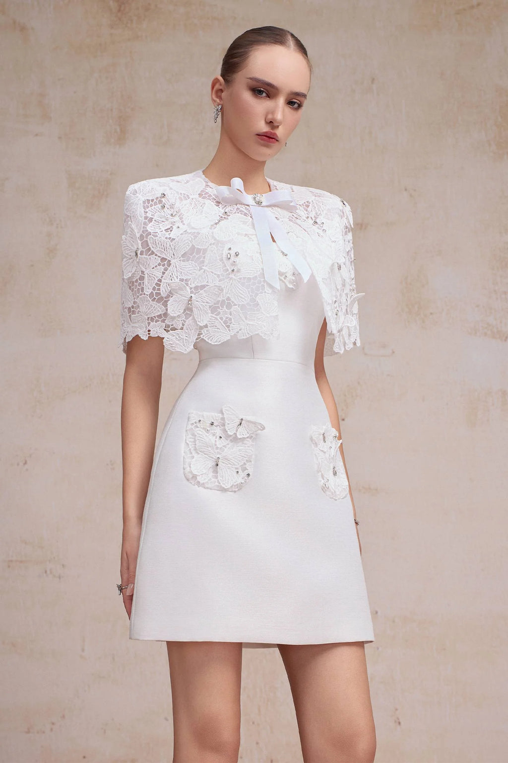 Cambrie Square Neck Applique Mini Dress