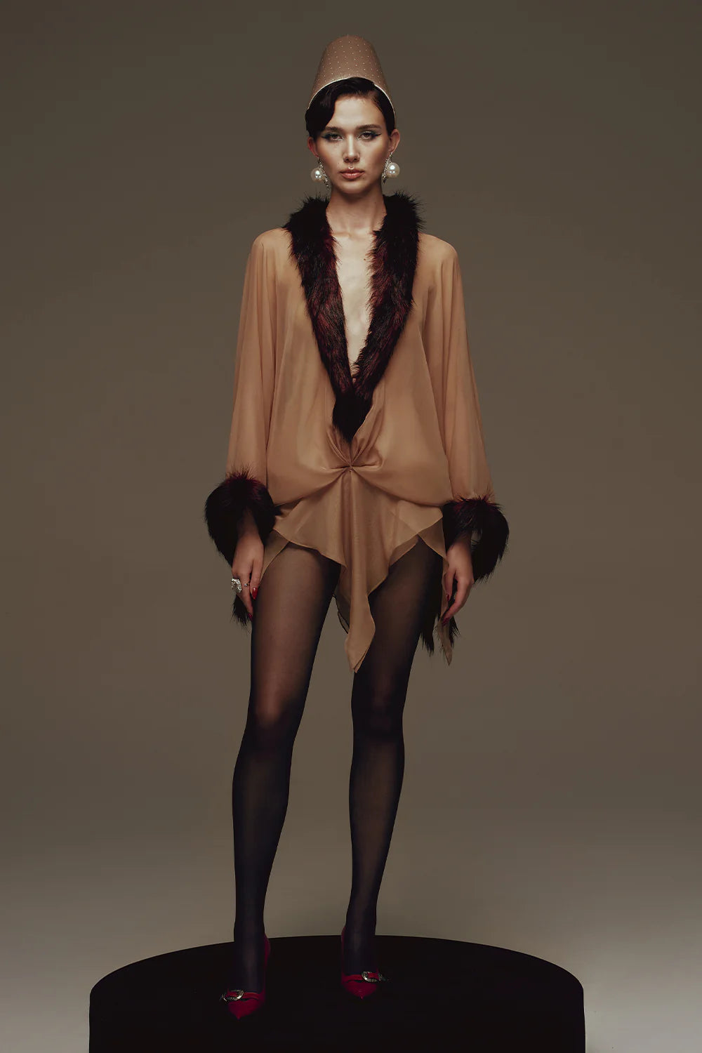 Roxanne Asymmetric Faux Fur Mini Dress