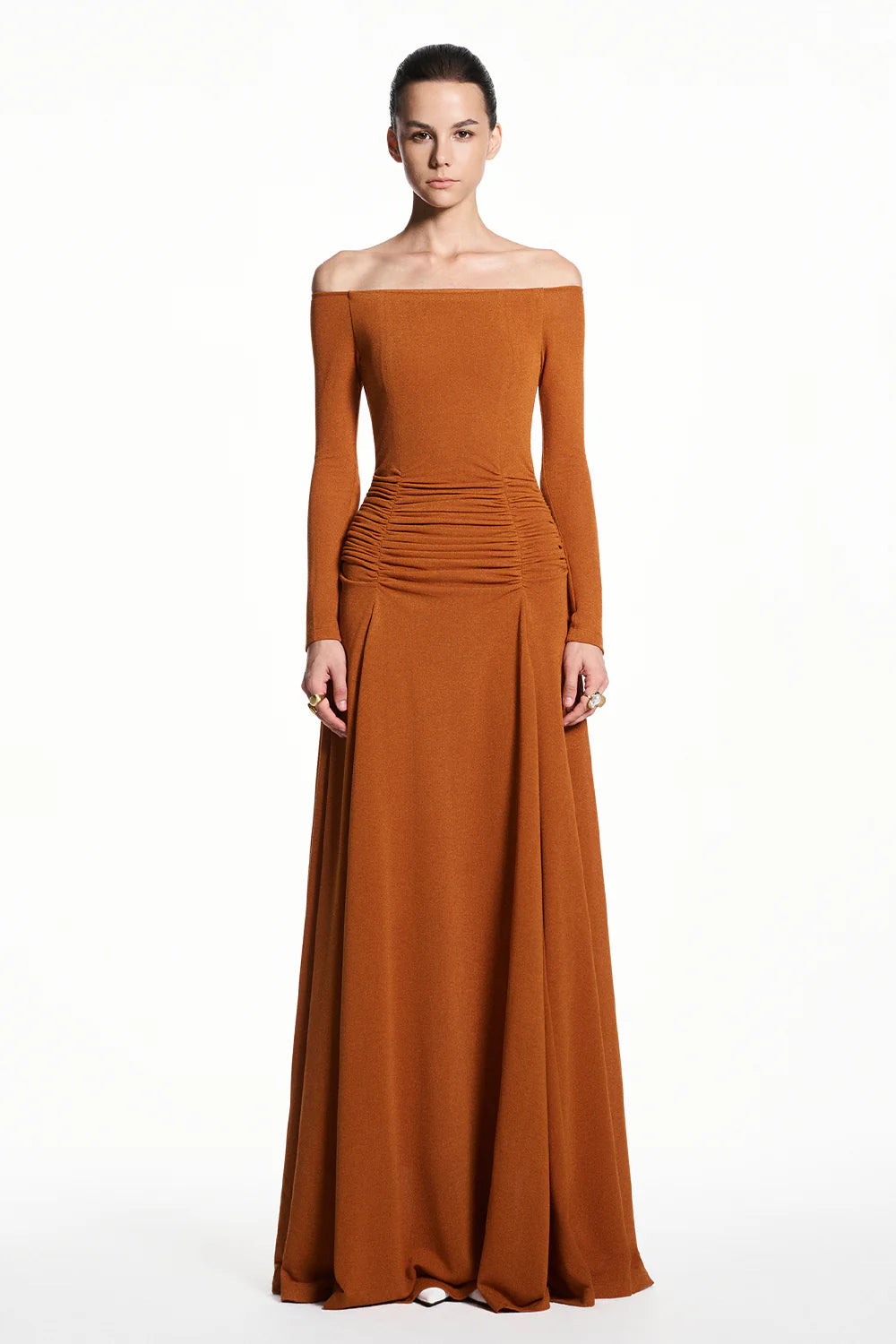 Majesta Off-Shoulder Gathering Maxi Dress