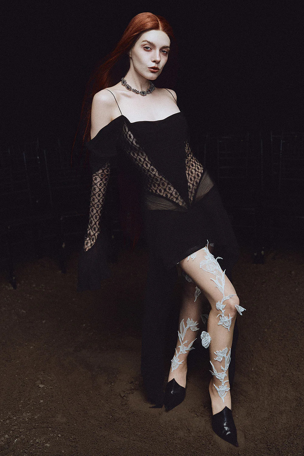 Hecate Cold Shoulder Sleeve Lace Mini Dress