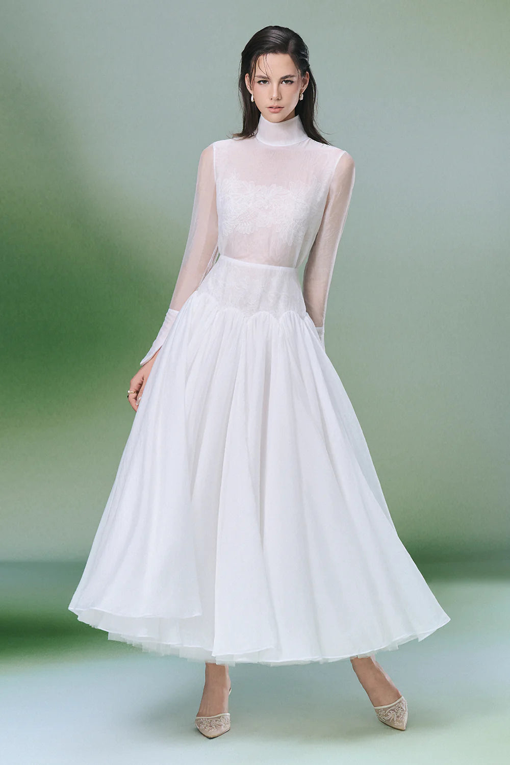 Angela High Neck Gathering Midi Dress