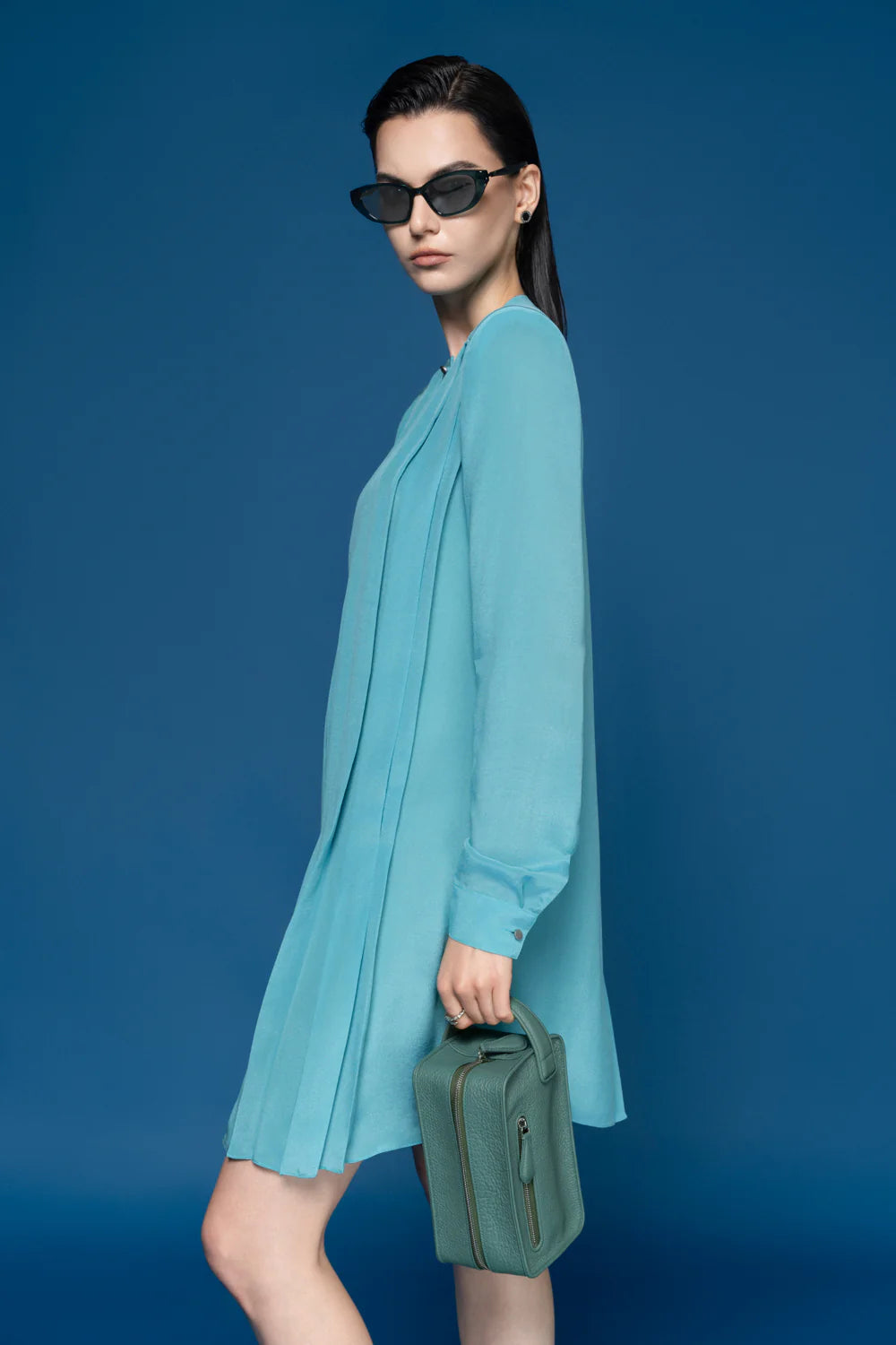 Sorbonne Straight Round Neck Silk Chiffon Mini Dress