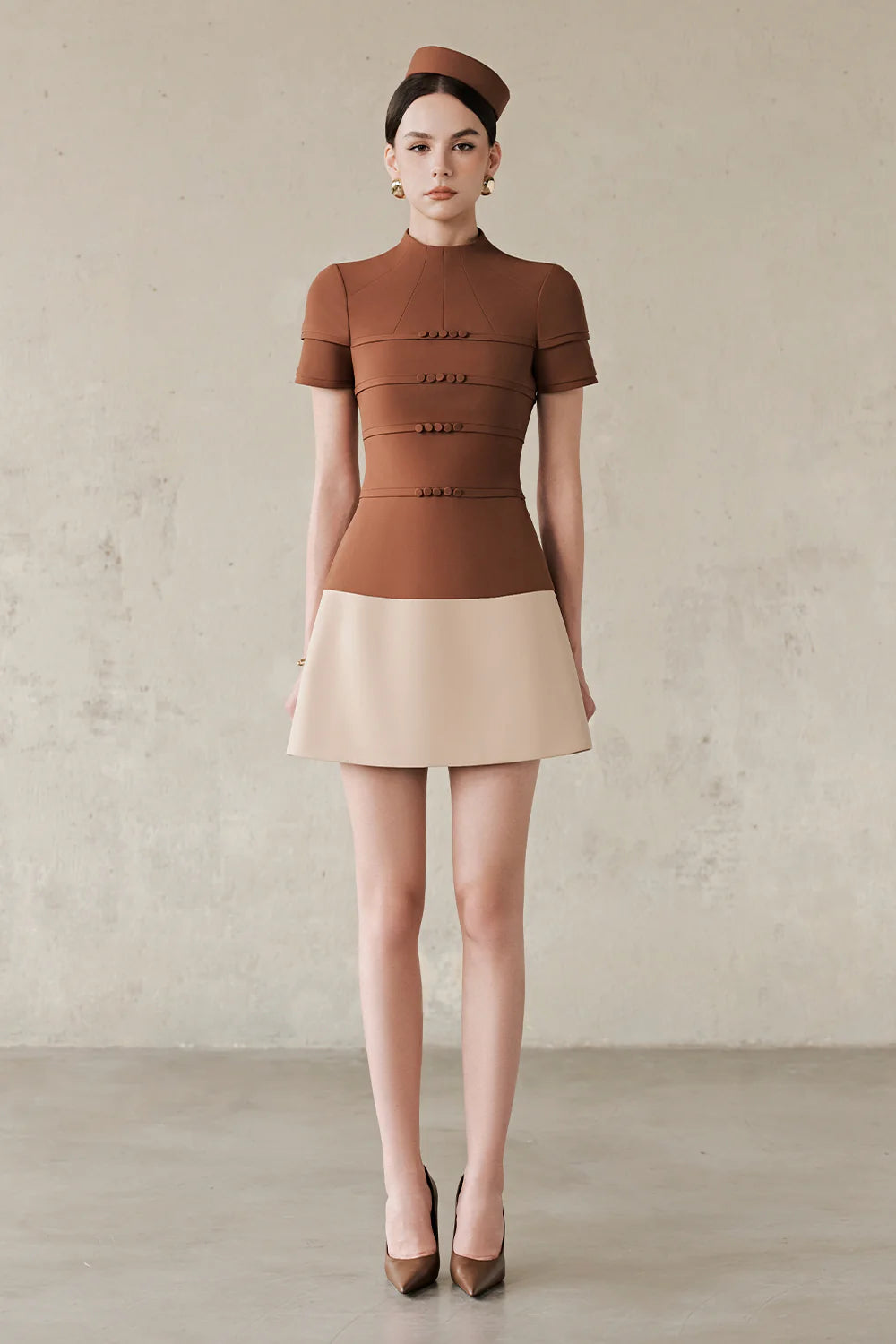 Lumi High Neck Button Mini Dress