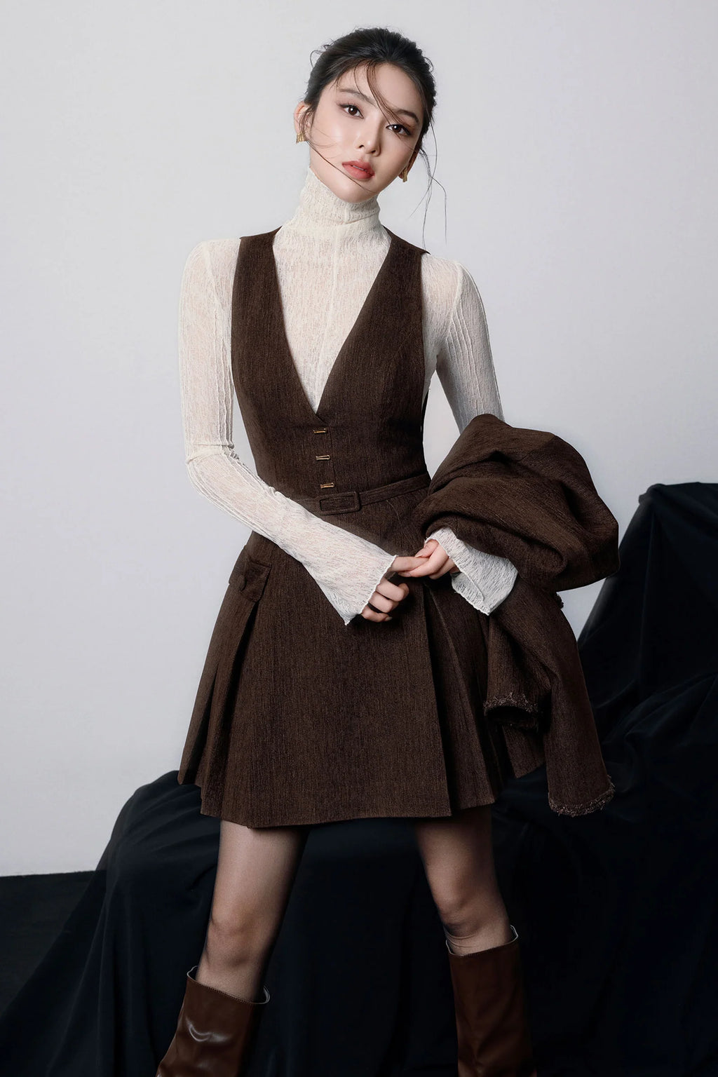 Asteria V-Neck Pleated Mini Dress