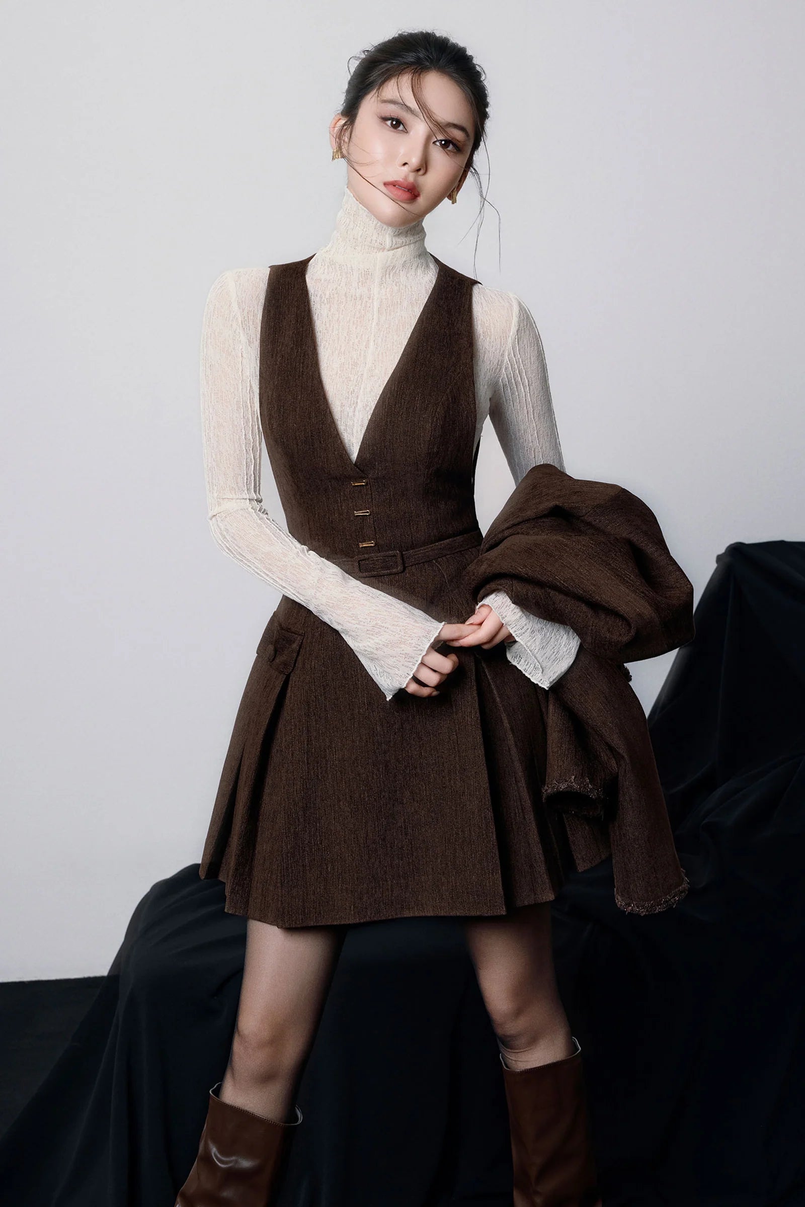 Asteria V-Neck Pleated Mini Dress