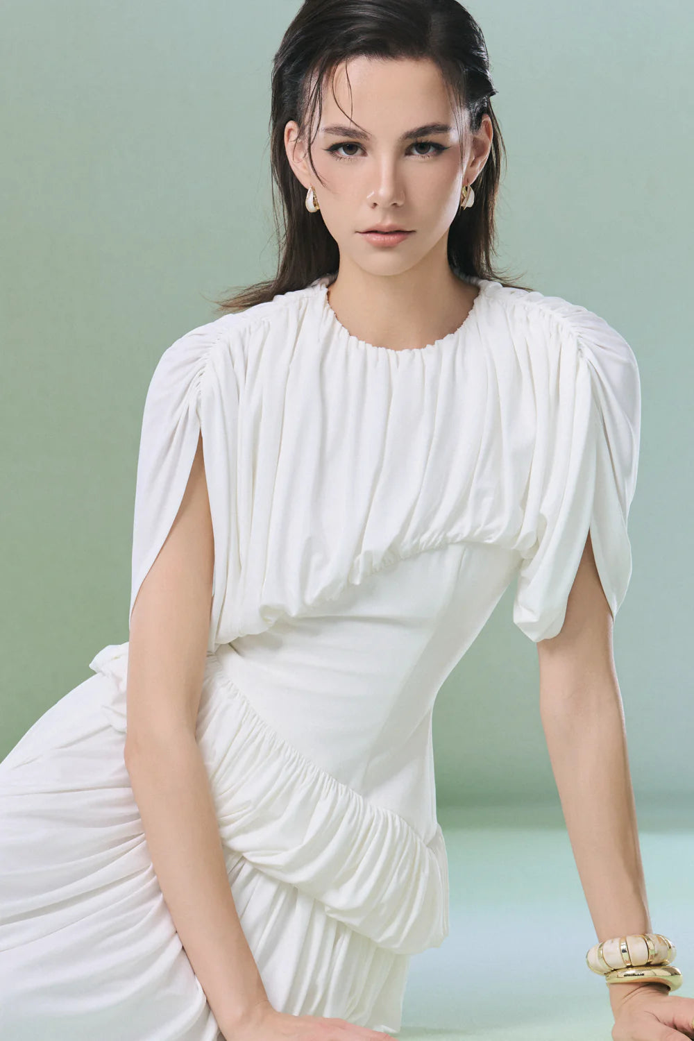 Voayage A-line Gathering Midi Dress