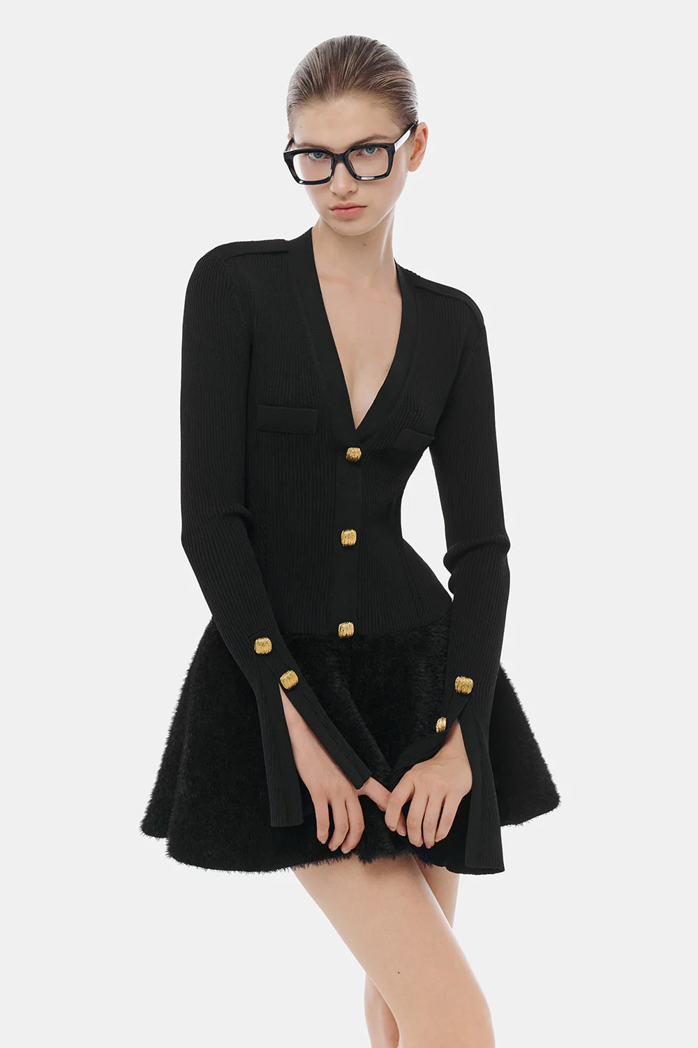 Jacqueline V-Neck Button Mini Dress