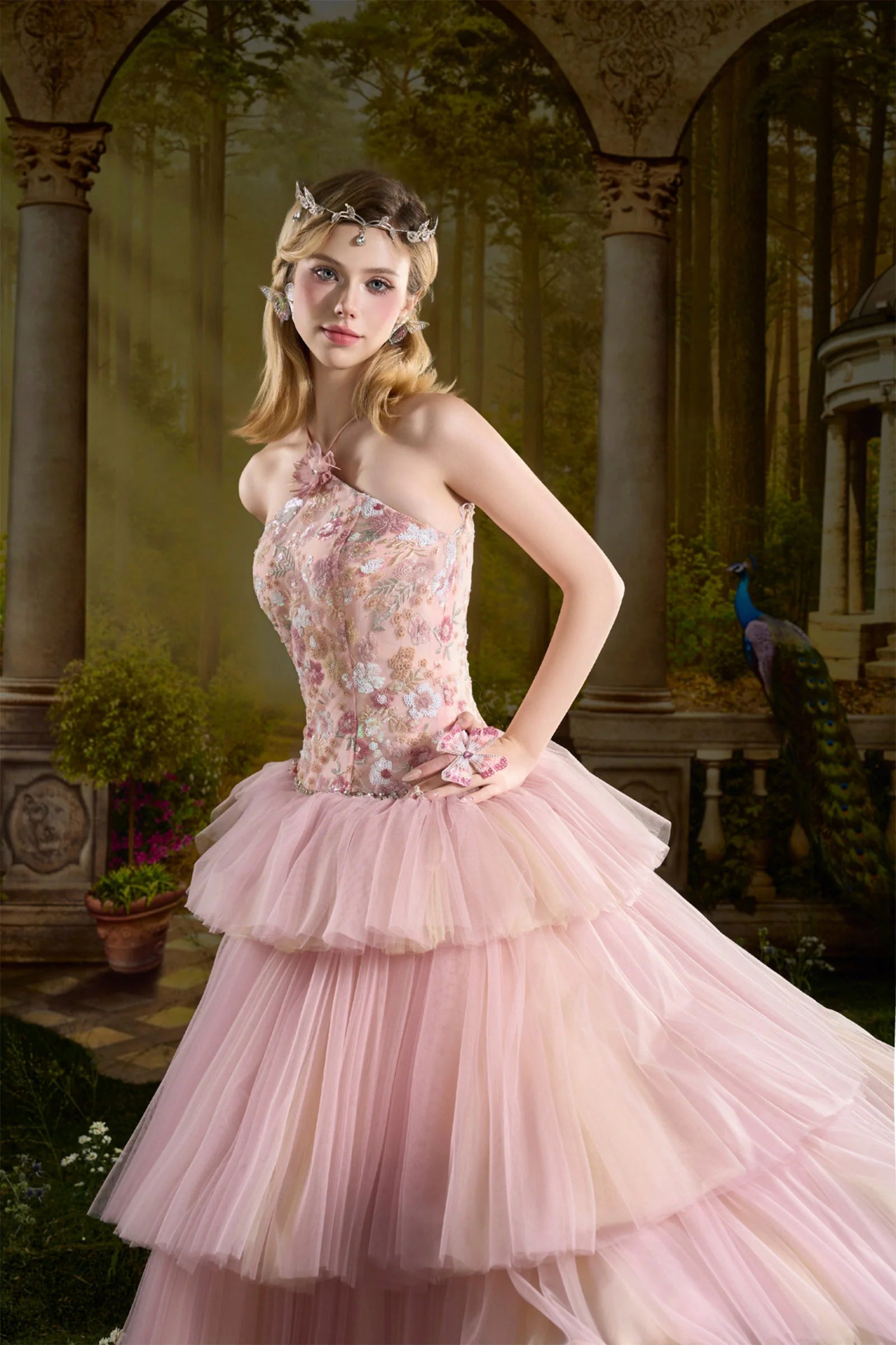 Venessa Ball Gown Applique Midi Dress