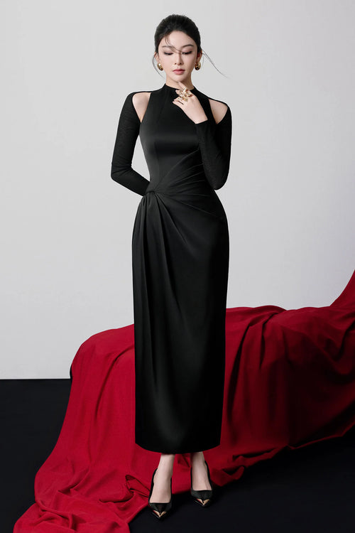 Allure Cold Shoulder Sleeve Draped Midi Dress