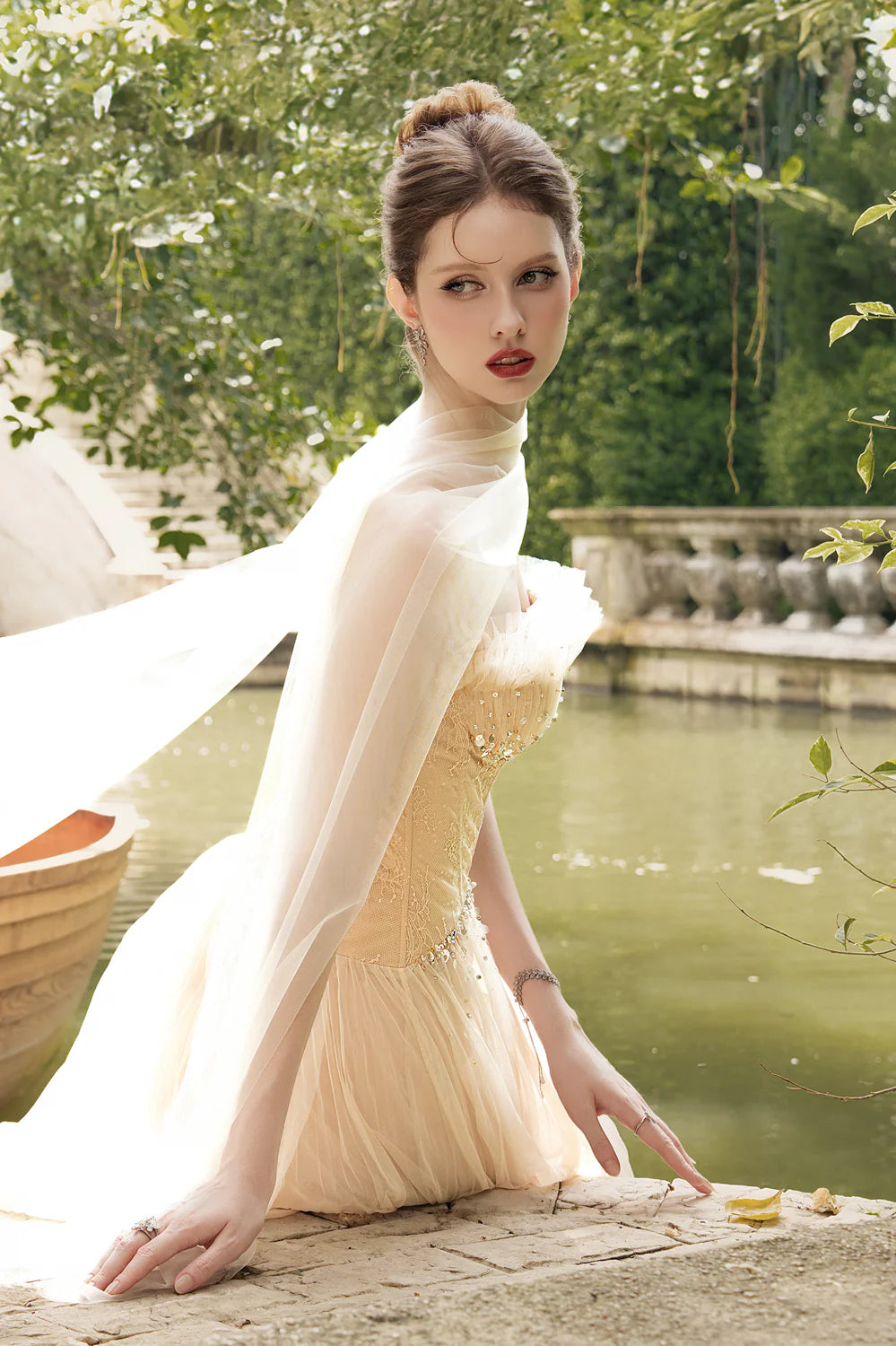 Serenya A-line Ruffled Chantilly Lace Midi Dress