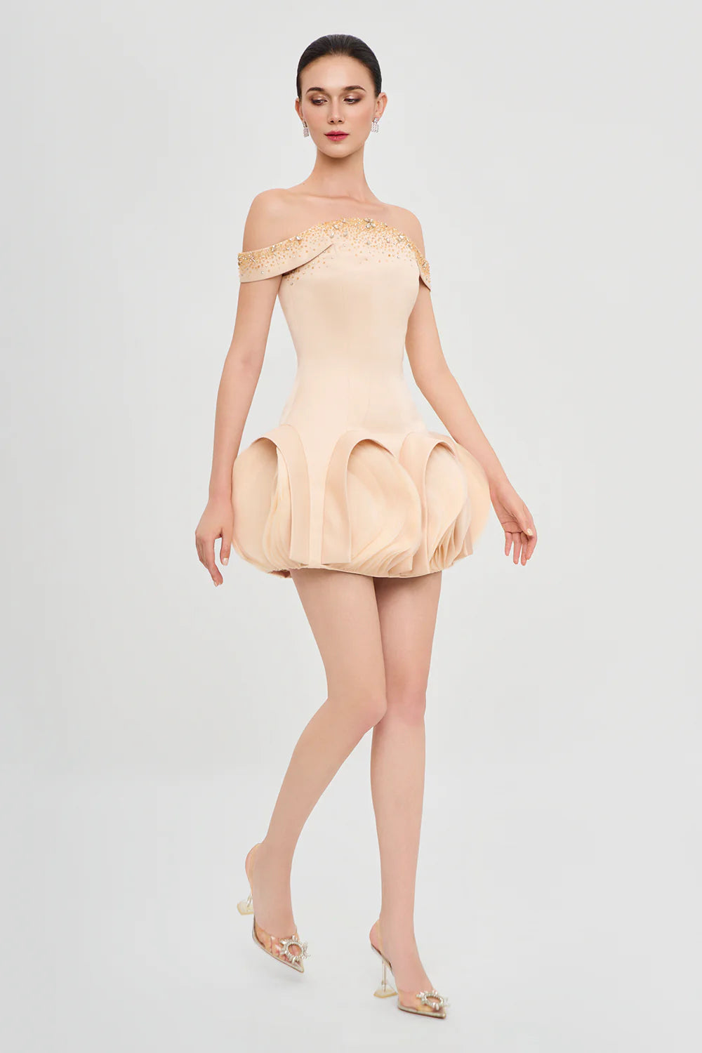Starlit Bloom Bubble Draped Mini Dress