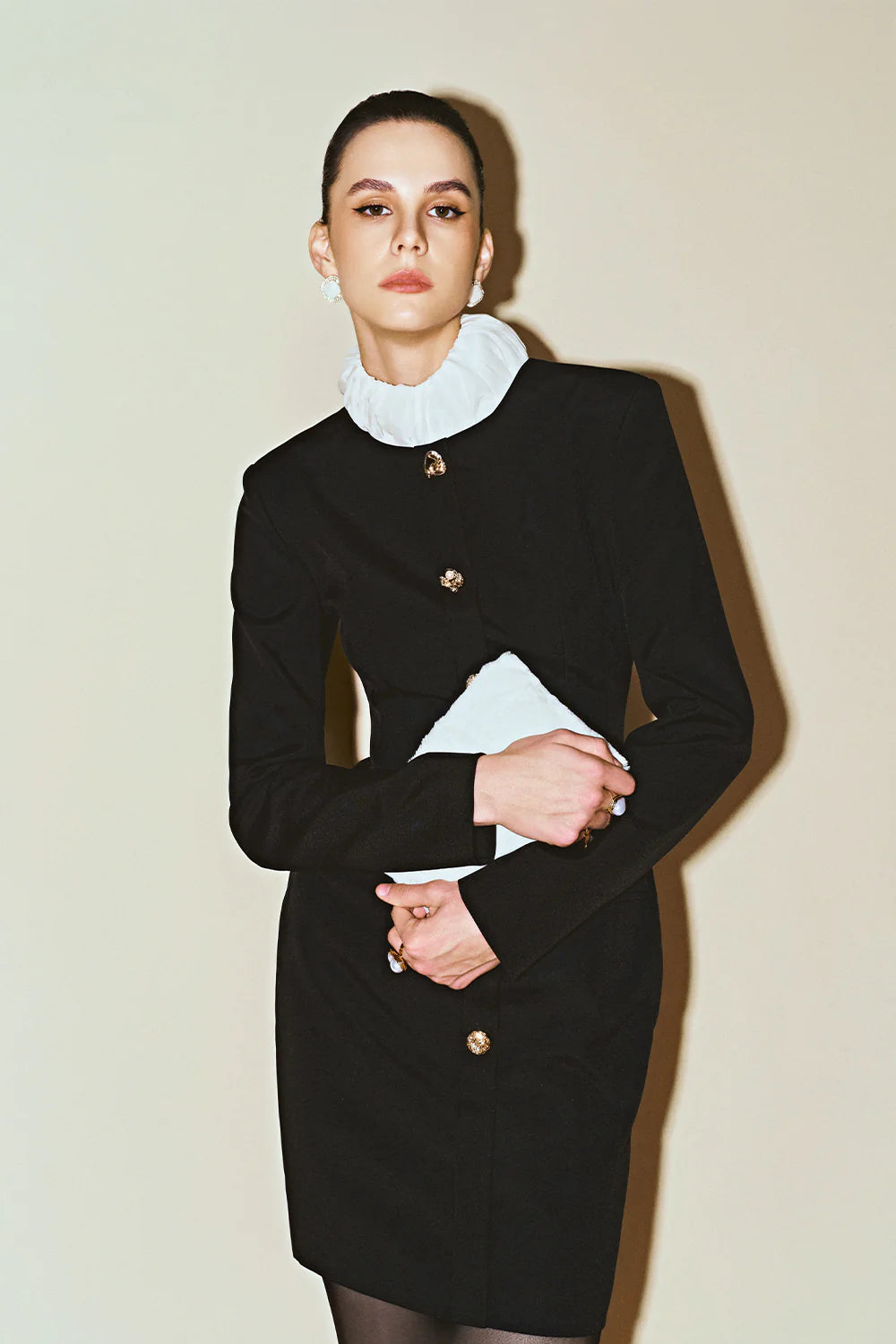 Vespera High Neck Button Mini Dress