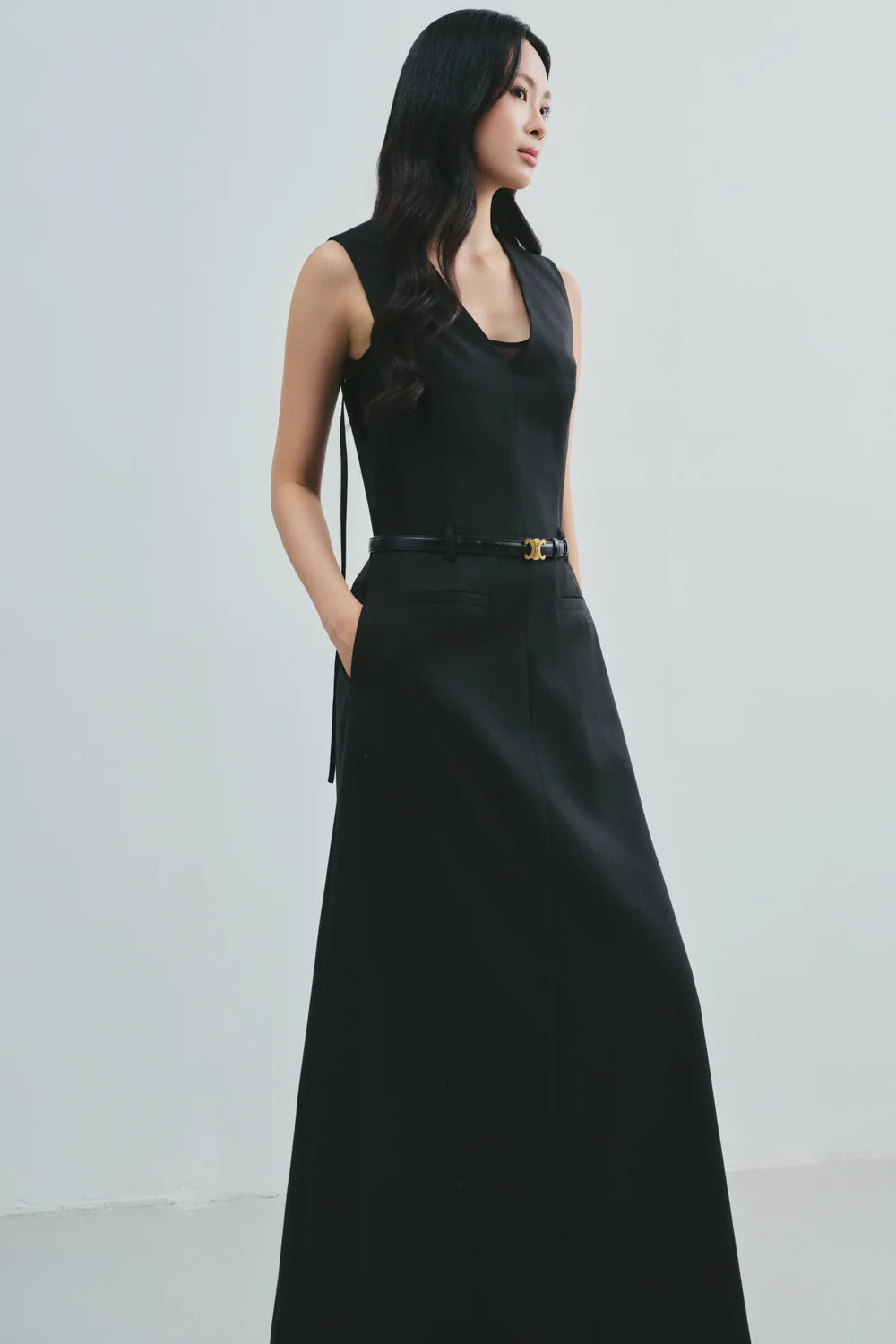 Hestia V-Neck Twill Maxi Dress