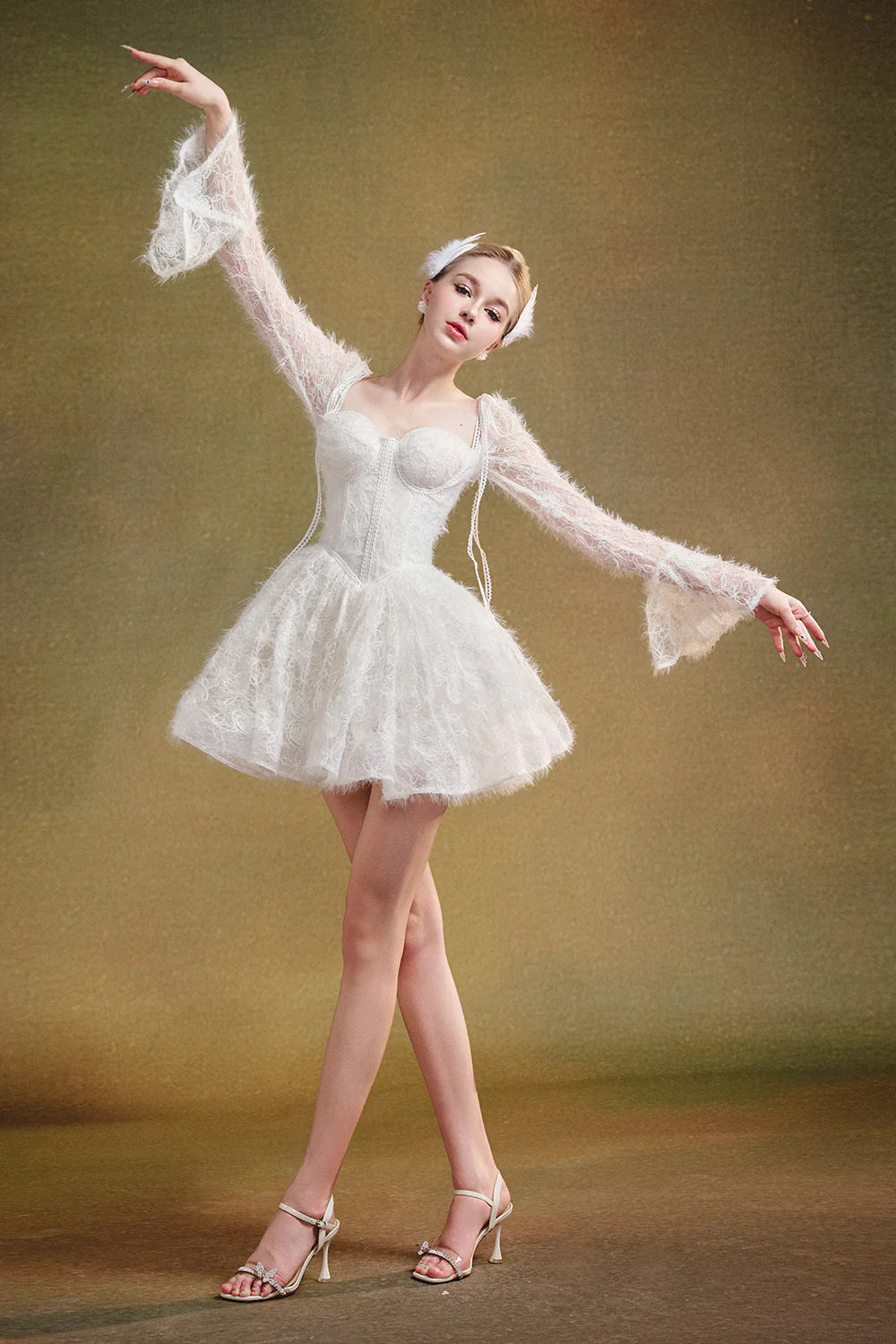 Clover Bell Sleeve Gathering Mini Dress