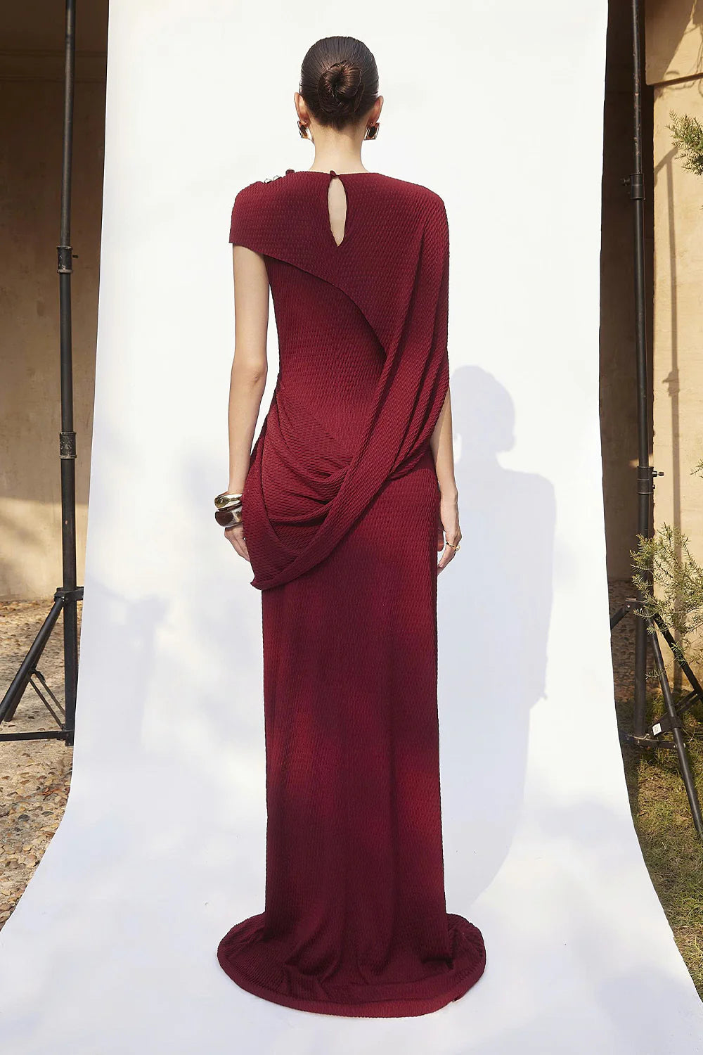 Kensington Asymmetric Sleeve Draped Maxi Dress