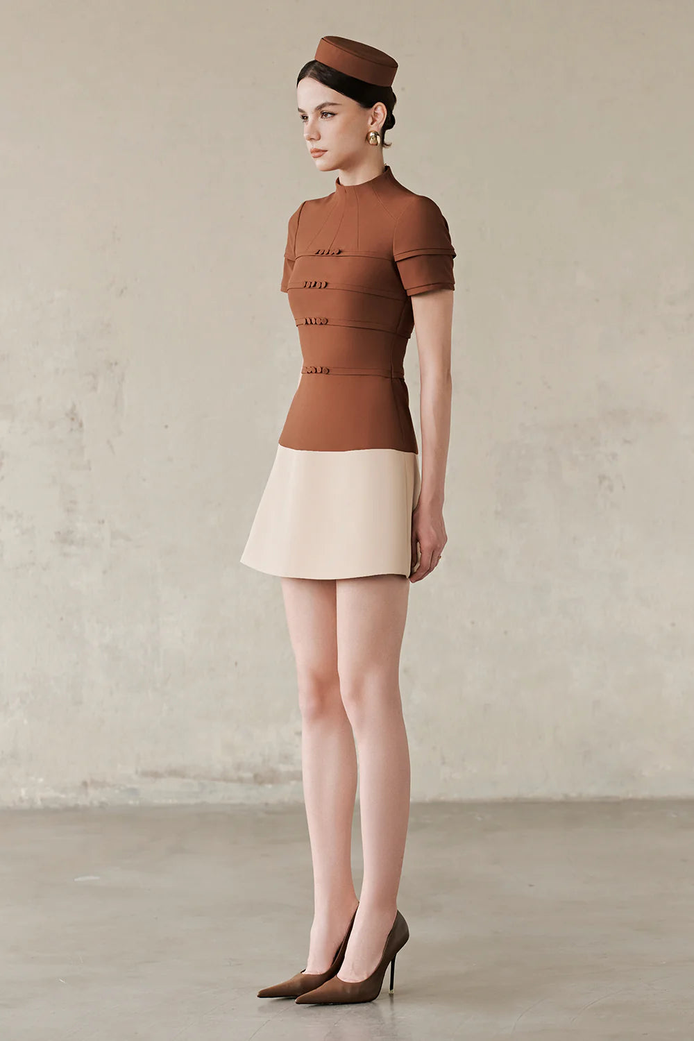 Lumi High Neck Button Mini Dress