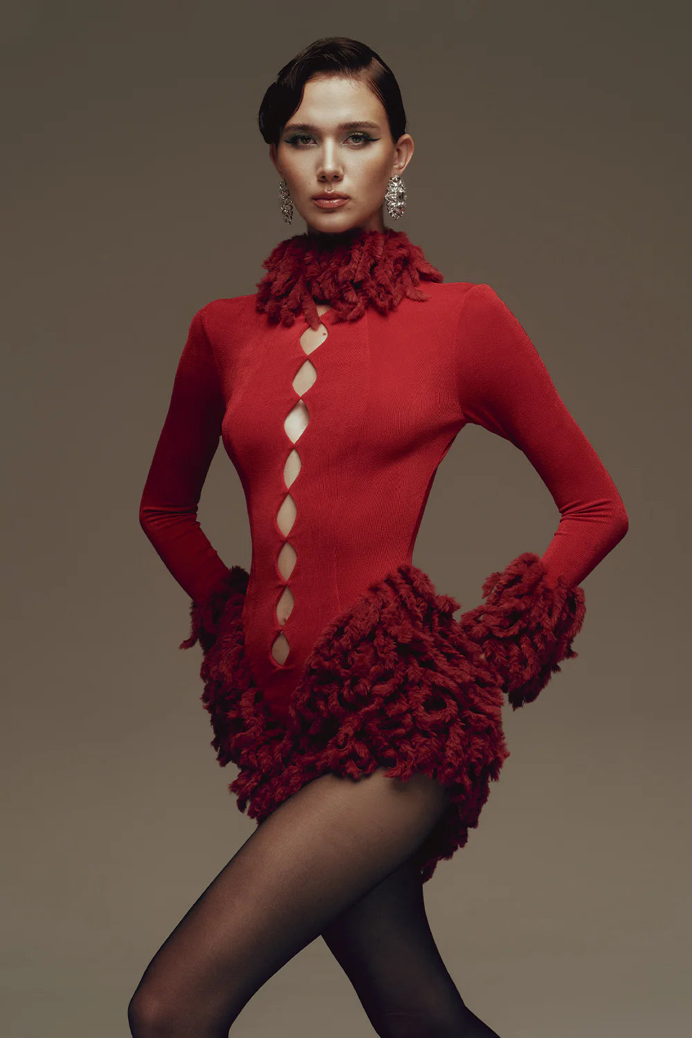 Nickie Turtle Neck Ruffle Mini Dress