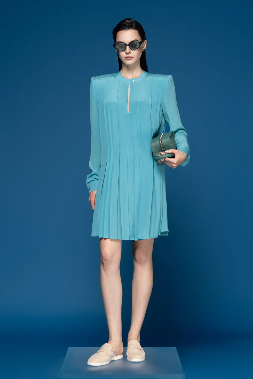 Sorbonne Straight Round Neck Silk Chiffon Mini Dress