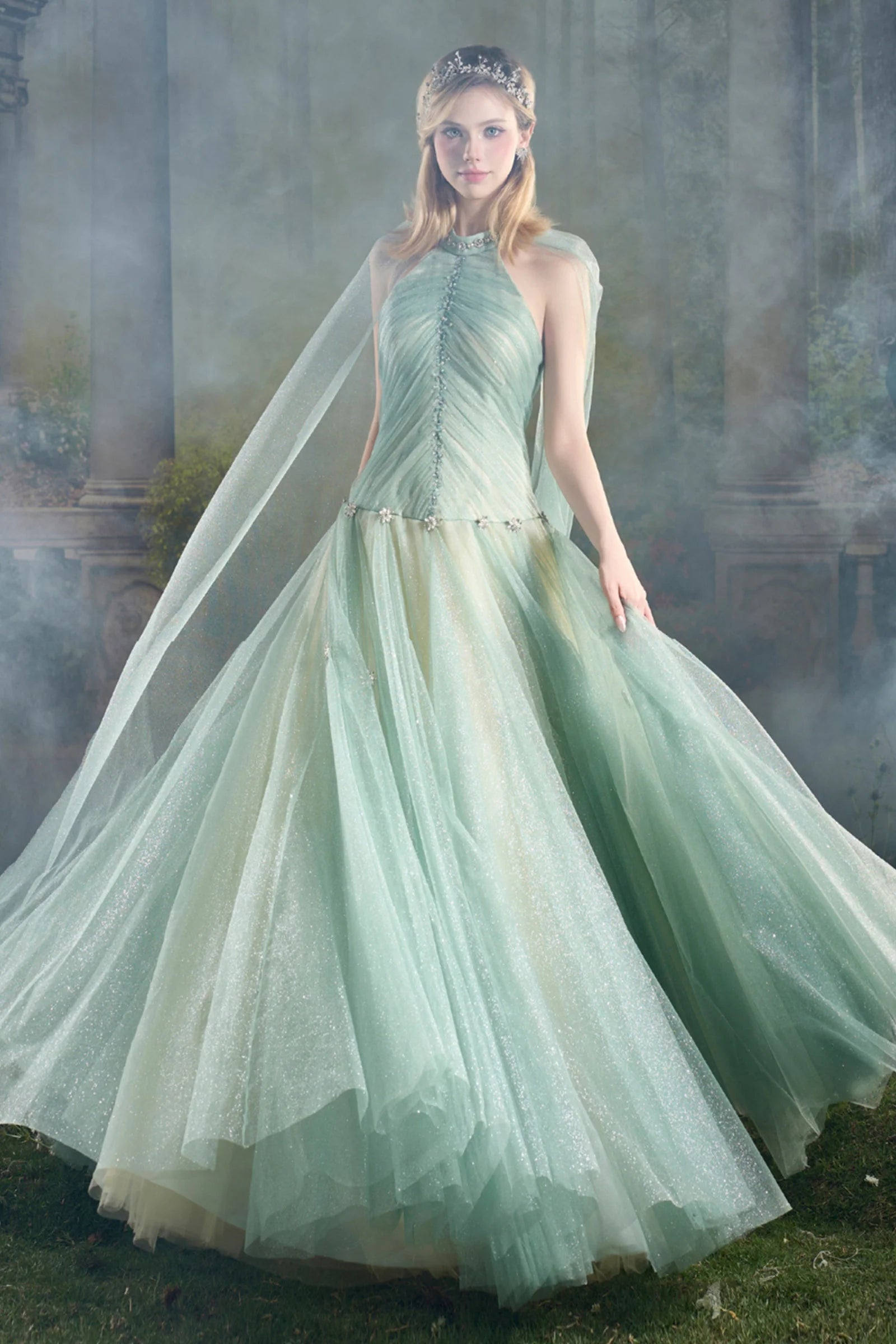 Callista Cape Sleeve Bead Maxi Dress