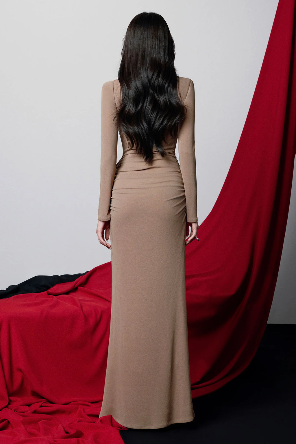 Melanie Asymmeytric Neck Ribbon Maxi Dress