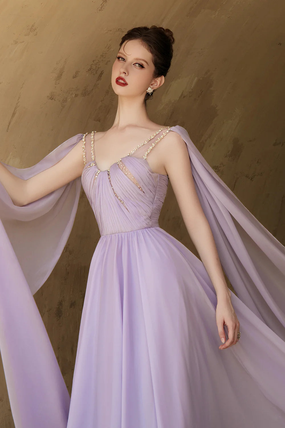 Violette A-line Scoop Neck Silk Blend Maxi Dress