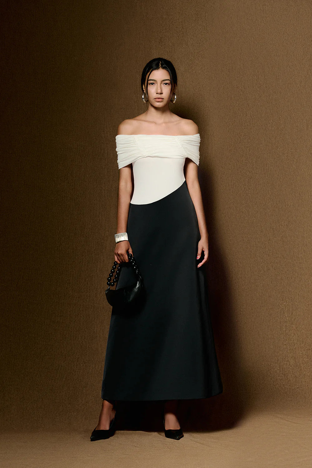 Silvera Off-Shoulder Gathering Maxi Dress