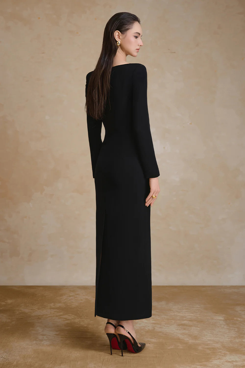 Rugosa Square Neck Crepe Maxi Dress