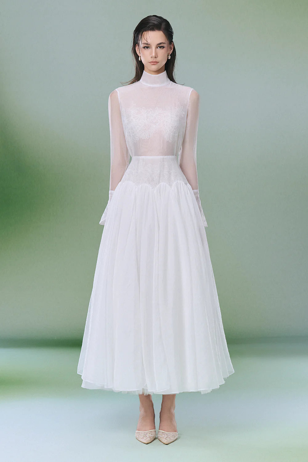 Angela High Neck Gathering Midi Dress